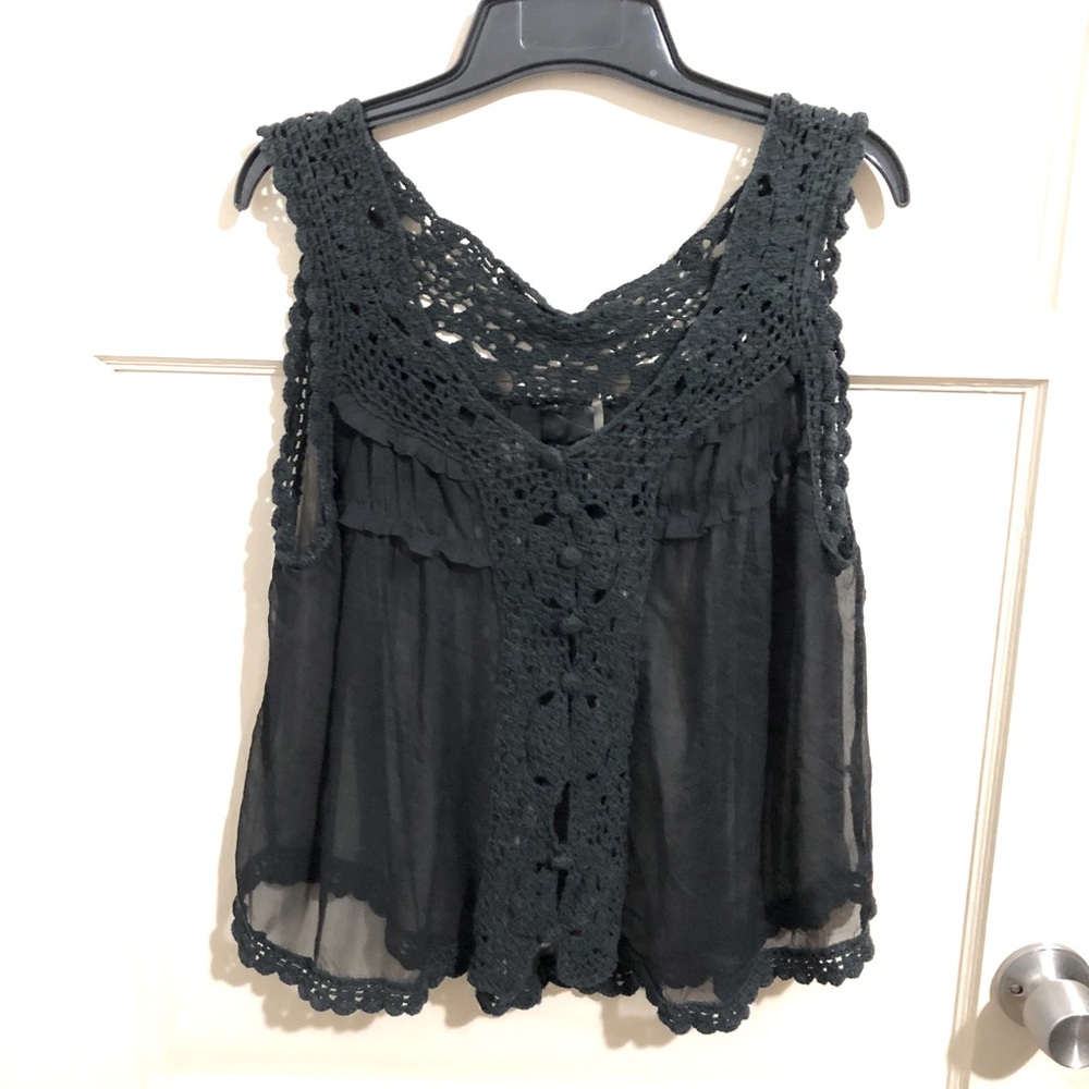Unique Vintage inspired crochet and gauze top.
